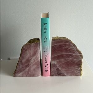 Rose Quartz Authentic Crystal Bookends with Gold Trim